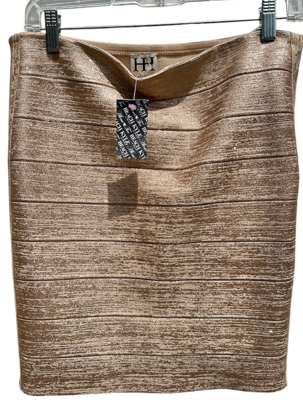 NWT Haute Hippie Metallic Tan Gold Bandage Bodycon Stretch Mini Skirt Size M